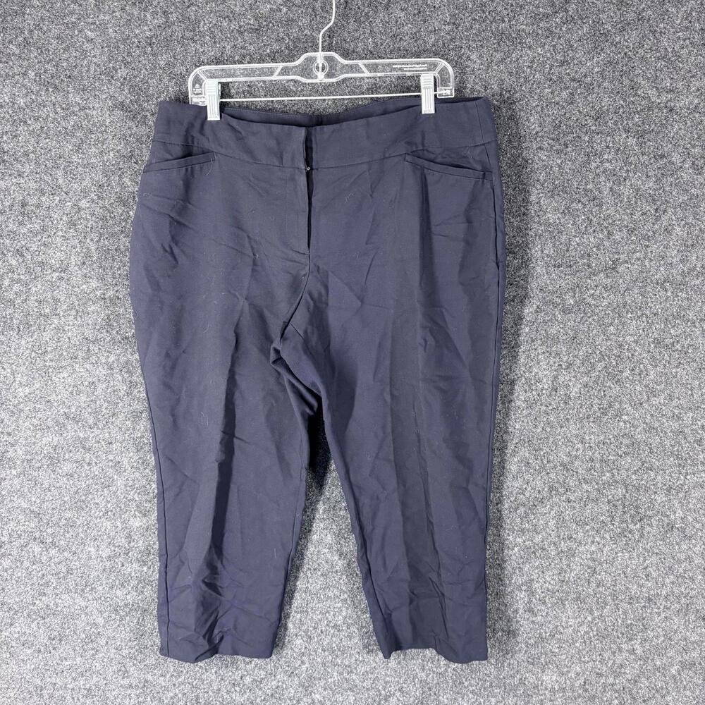Apt. 9 Cropped Pants Women 16 Blue High Rise Flat Front Pockets Cotton Casual